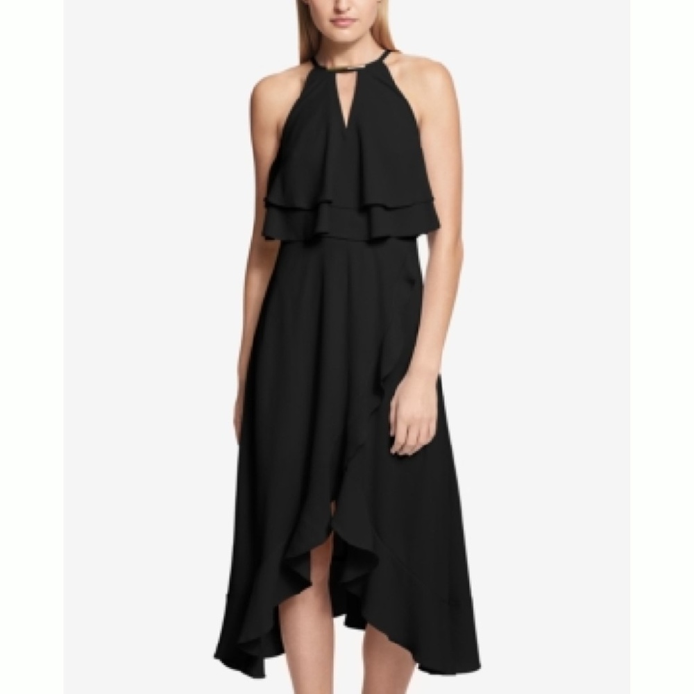 kensie Ruffle Popover Halter Dress
